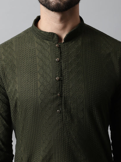 Jompers Men's Embroiderd Kurta - Olive - Distacart