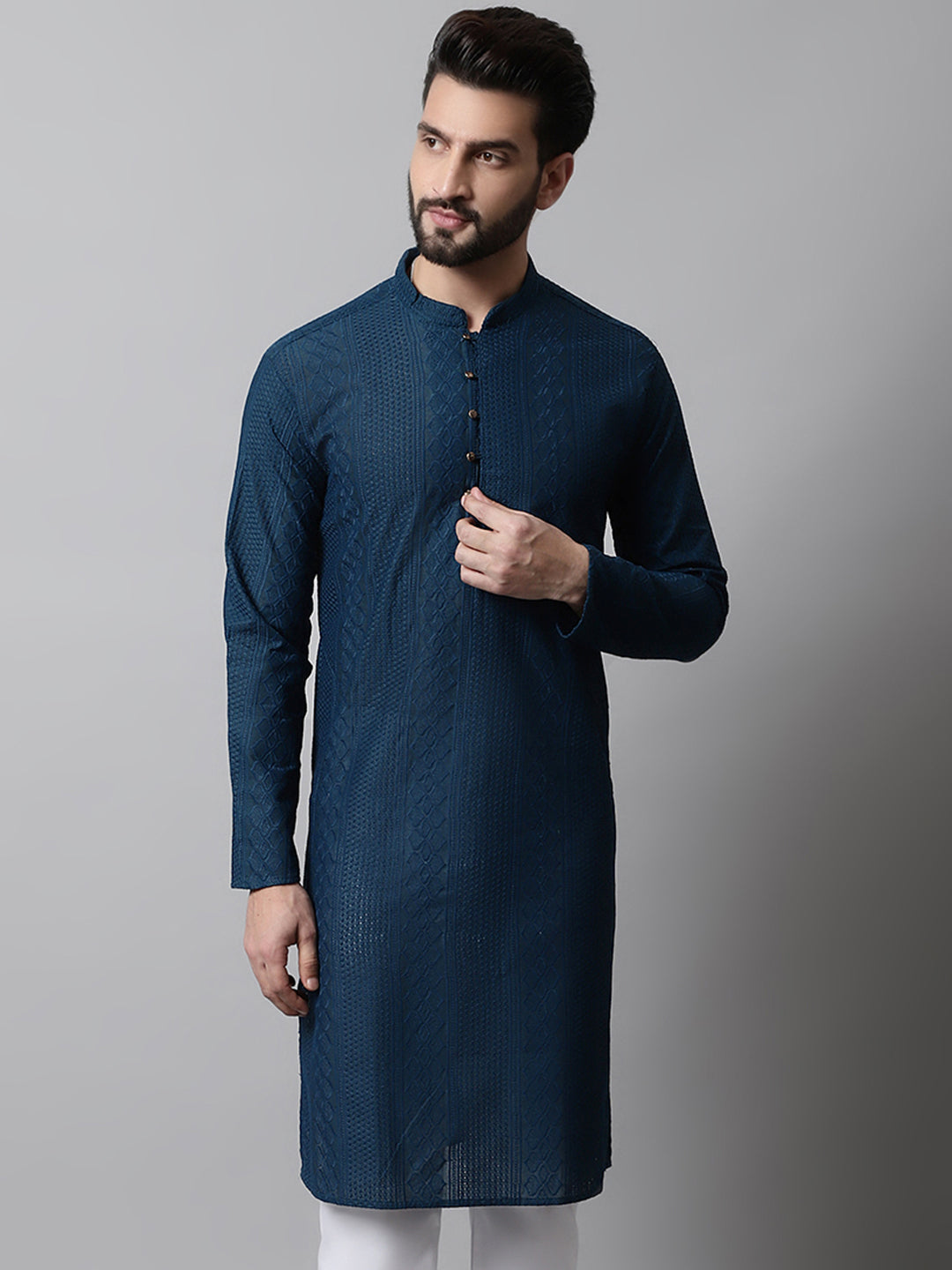Jompers Men's Embroiderd Kurta - Teal - Distacart