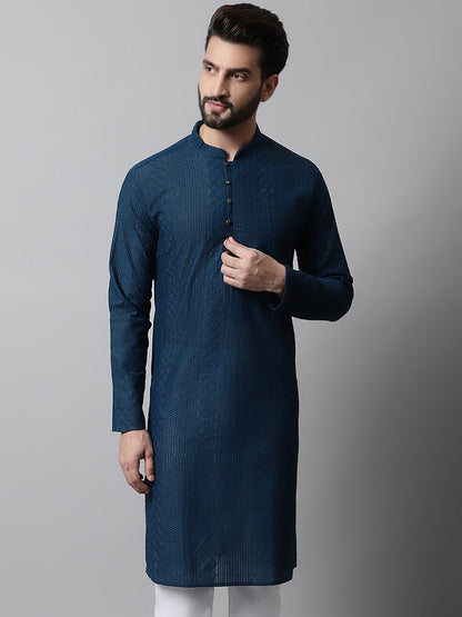 Jompers Men's Embroiderd Kurta - Teal - Distacart