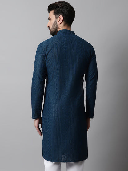Jompers Men's Embroiderd Kurta - Teal - Distacart