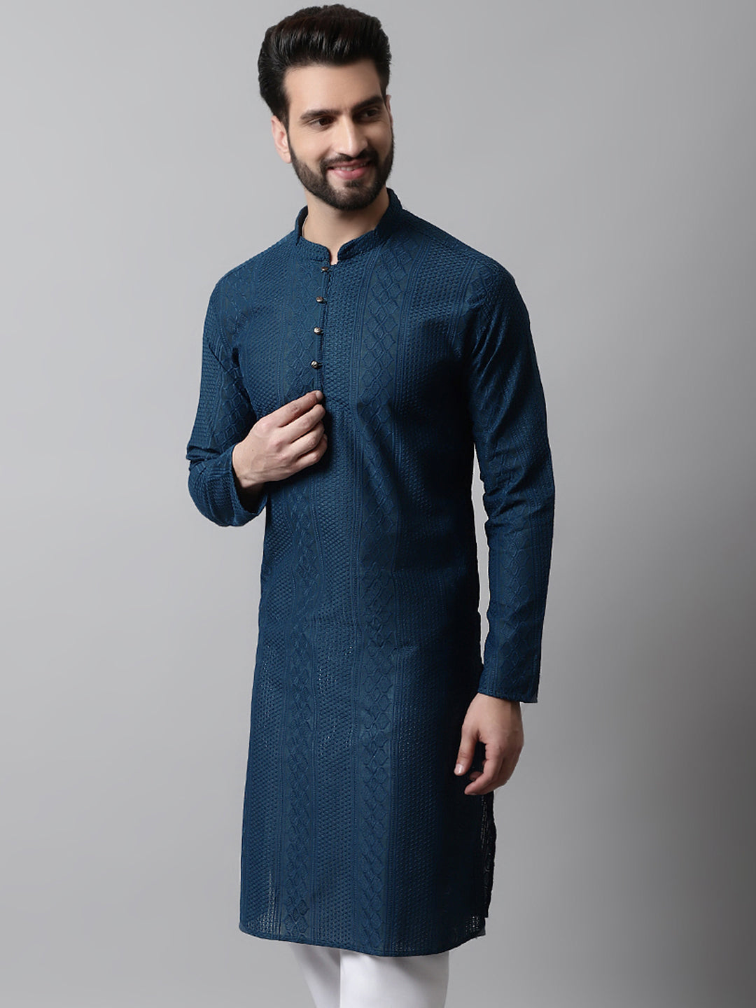 Jompers Men's Embroiderd Kurta - Teal - Distacart