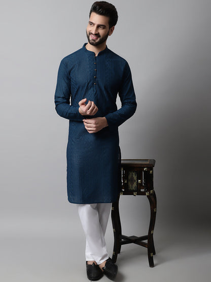 Jompers Men's Embroiderd Kurta - Teal - Distacart