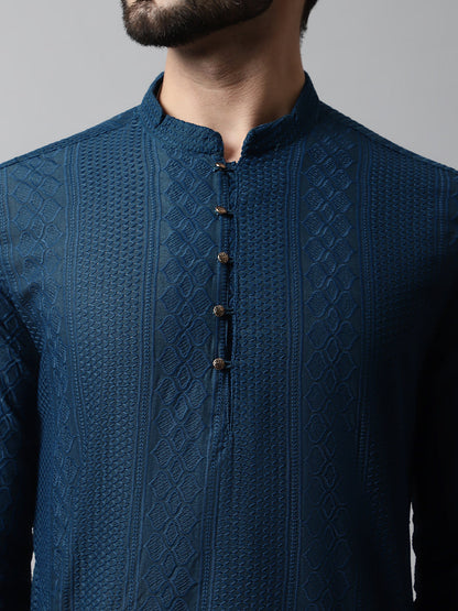Jompers Men's Embroiderd Kurta - Teal - Distacart