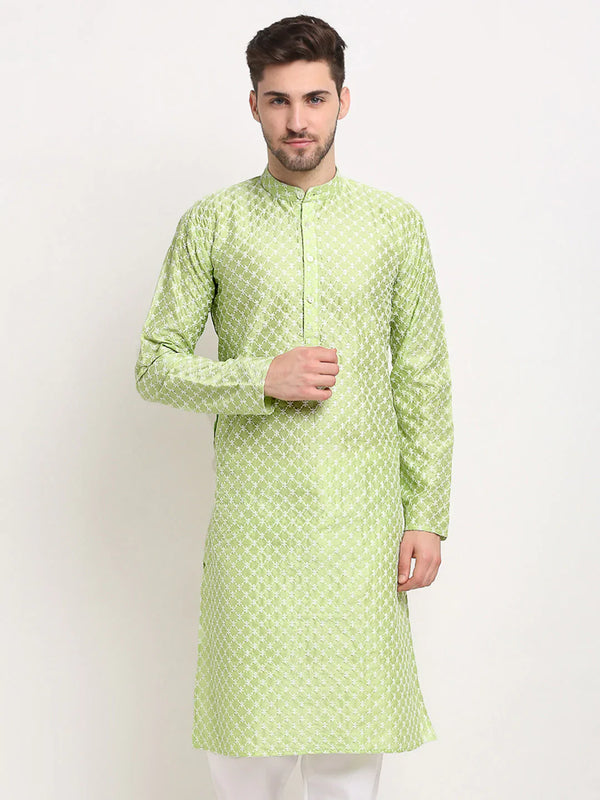 Jompers Men's Green Chikankari Kurta Only - Distacart