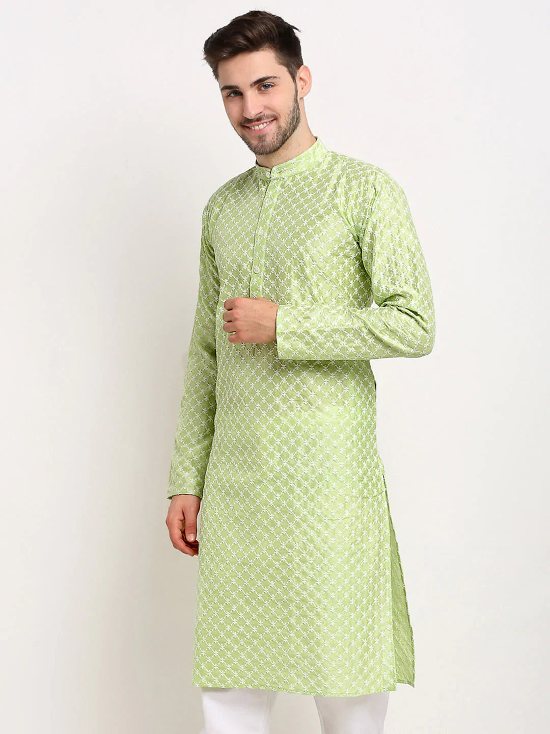 Jompers Men's Green Chikankari Kurta Only - Distacart