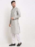 Thumbnail for Jompers Men's Grey Chikankari Kurta Only - Distacart