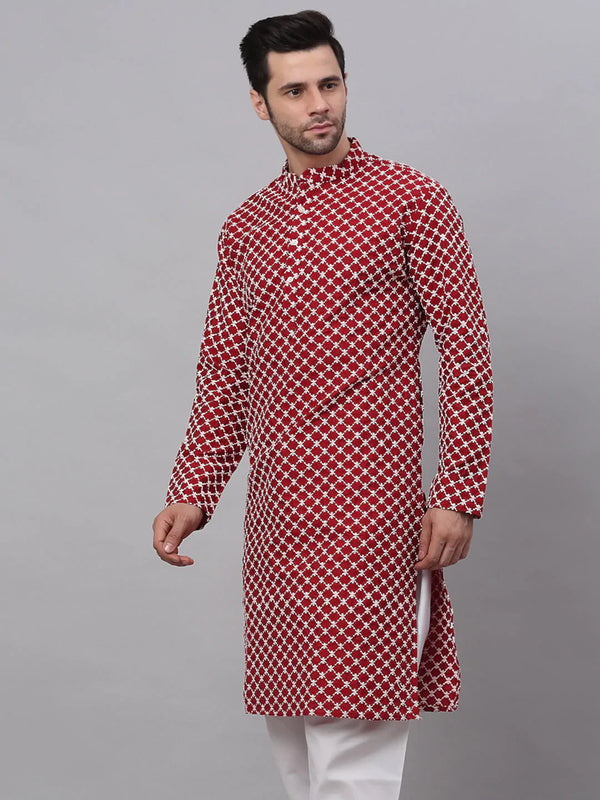 Jompers Men's Maroon Chikankari Kurta Only - Distacart