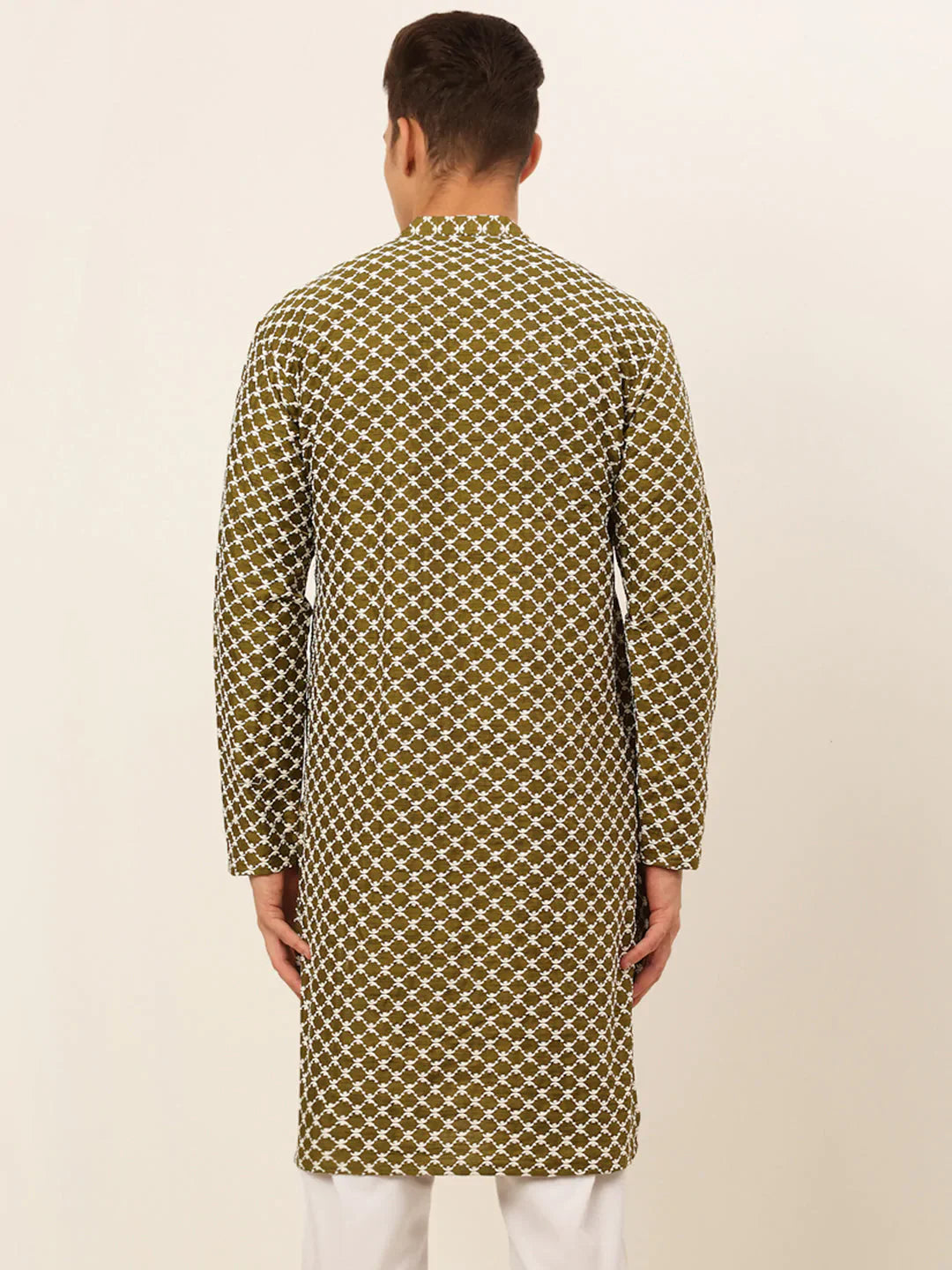 Jompers Men's Olive Green Chikankari Kurta Only - Distacart