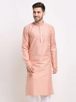 Thumbnail for Jompers Men's Peach Chikankari Kurta Only - Distacart