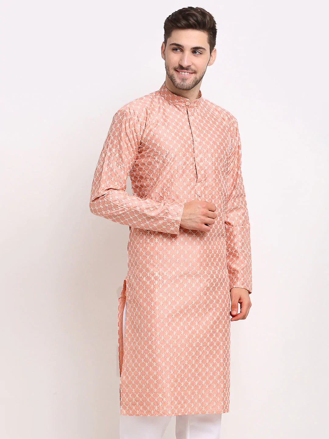 Jompers Men's Peach Chikankari Kurta Only - Distacart