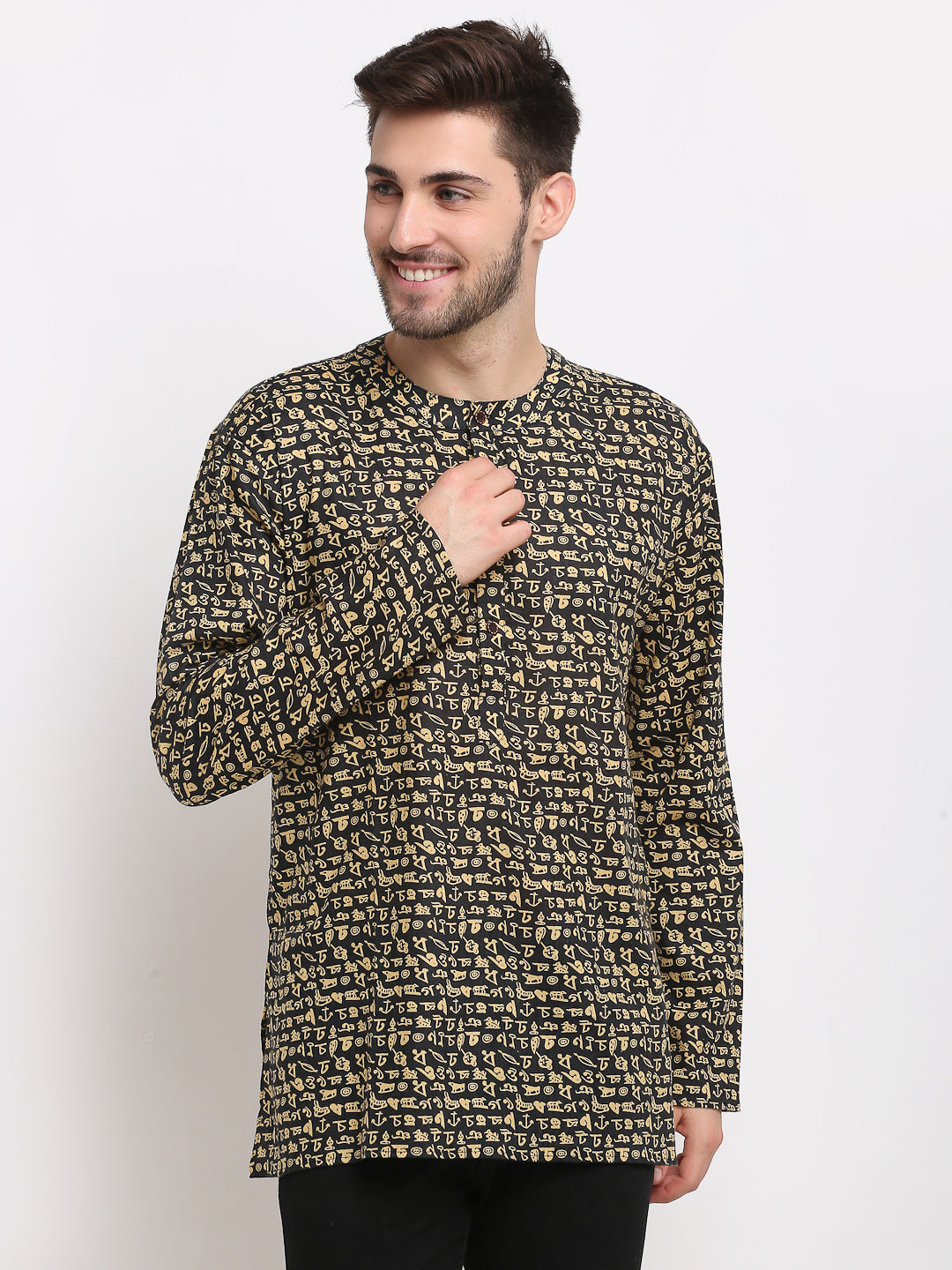 Jompers Men's Cotton Printed Kurta - Black - Distacart