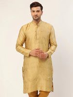 Thumbnail for Jompers Men's Beige Coller Embroidered Woven Design Kurta Only - Distacart