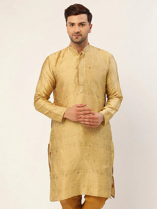 Jompers Men's Beige Coller Embroidered Woven Design Kurta Only - Distacart