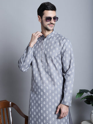 Jompers Men's Cotton Floral printed Kurta Only - Dark-Grey - Distacart