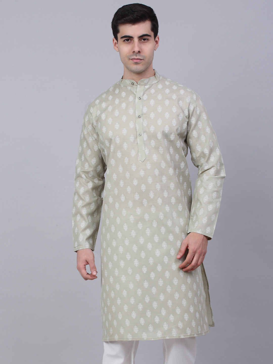Jompers Men's Cotton Floral printed Kurta - Grey - Distacart