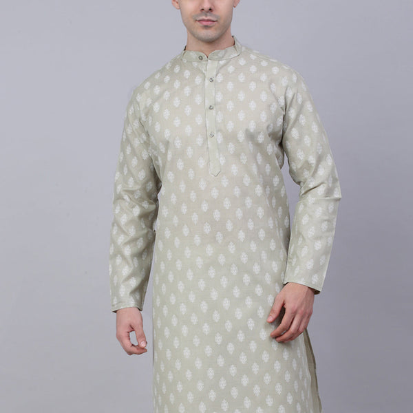 Jompers Men's Cotton Floral printed Kurta - Grey - Distacart