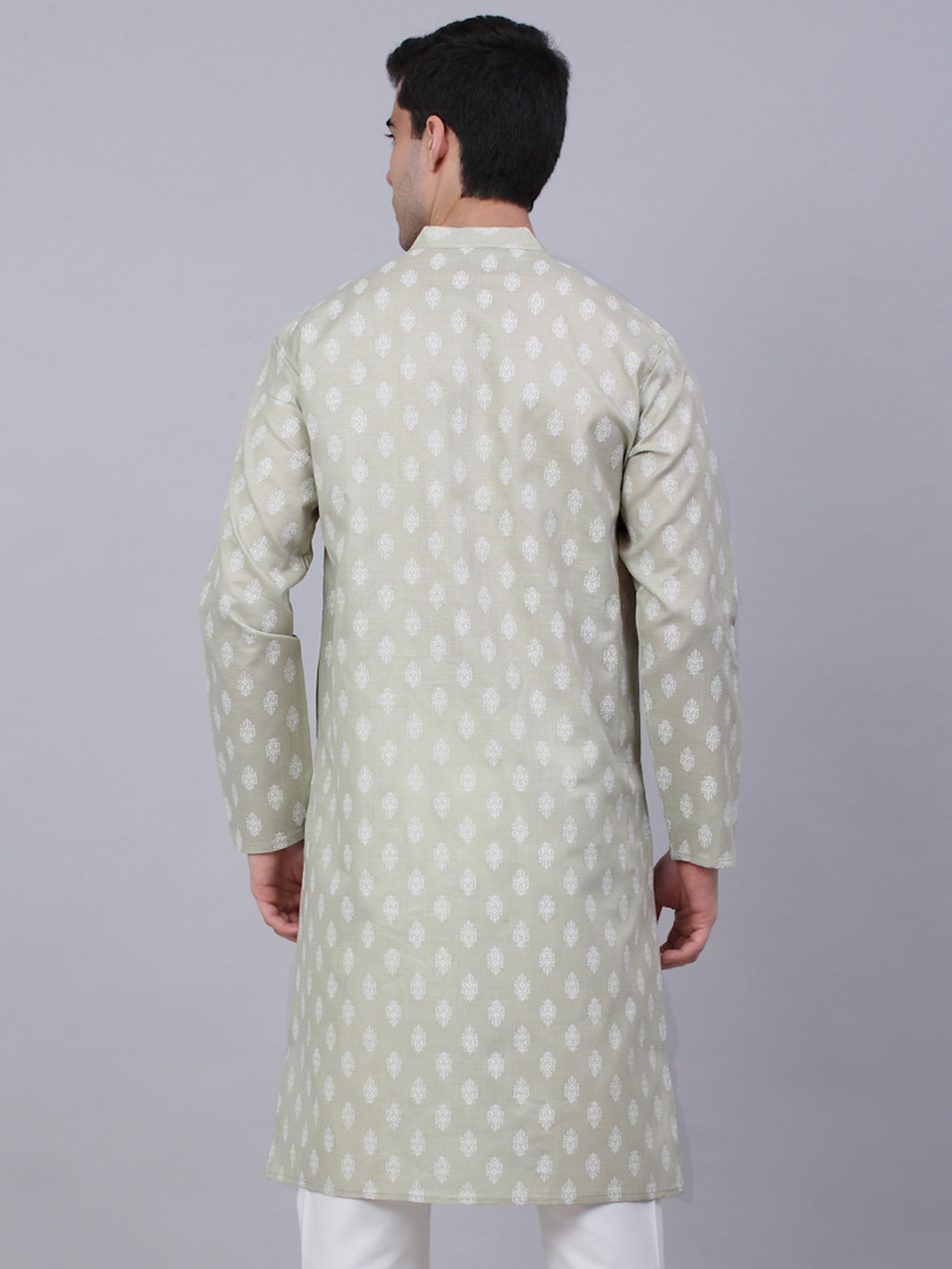 Jompers Men's Cotton Floral printed Kurta - Grey - Distacart