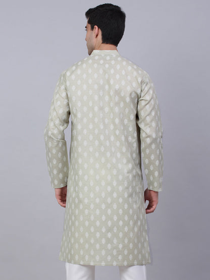 Jompers Men's Cotton Floral printed Kurta - Grey - Distacart