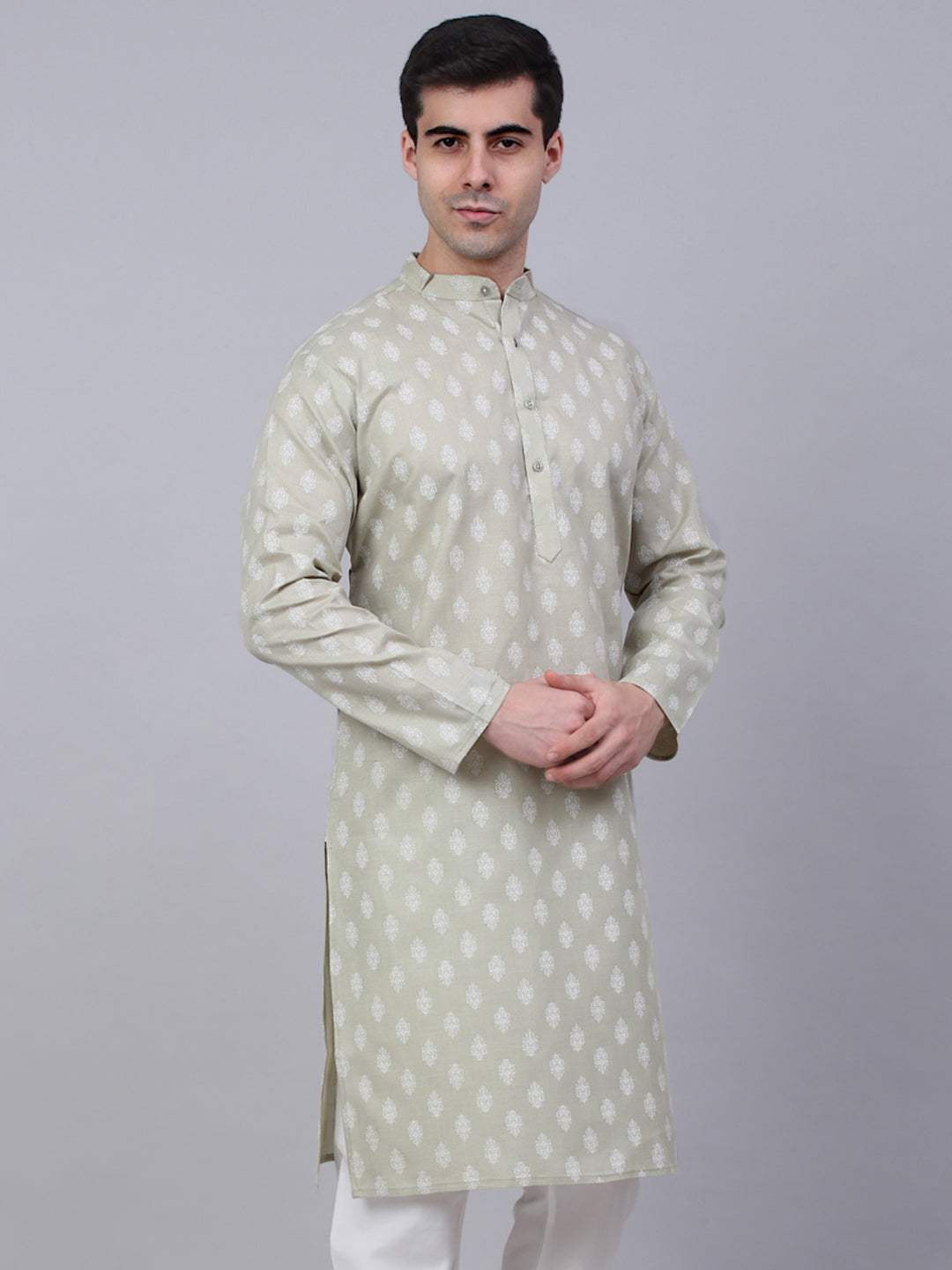 Jompers Men's Cotton Floral printed Kurta - Grey - Distacart