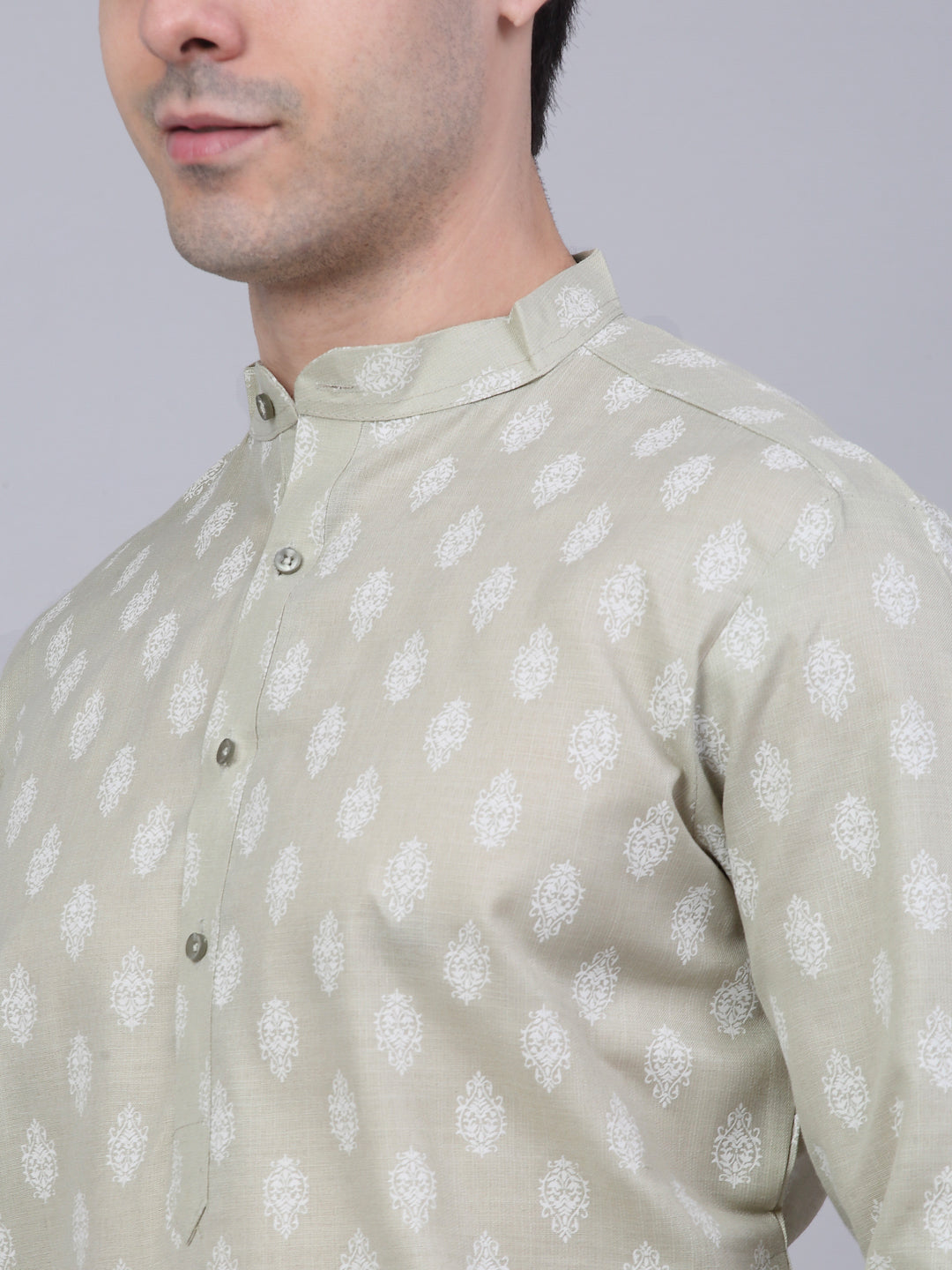 Jompers Men's Cotton Floral printed Kurta - Grey - Distacart