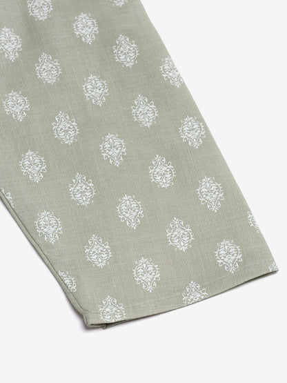 Jompers Men's Cotton Floral printed Kurta - Grey - Distacart