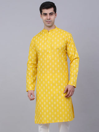 Jompers Men's Cotton Floral printed Kurta - Lemon - Distacart