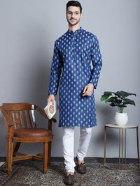 Thumbnail for Jompers Men's Cotton Floral printed Kurta Only - Navy Blue - Distacart