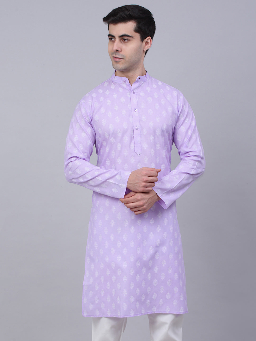 Jompers Men's Cotton Floral printed Kurta - Purple - Distacart