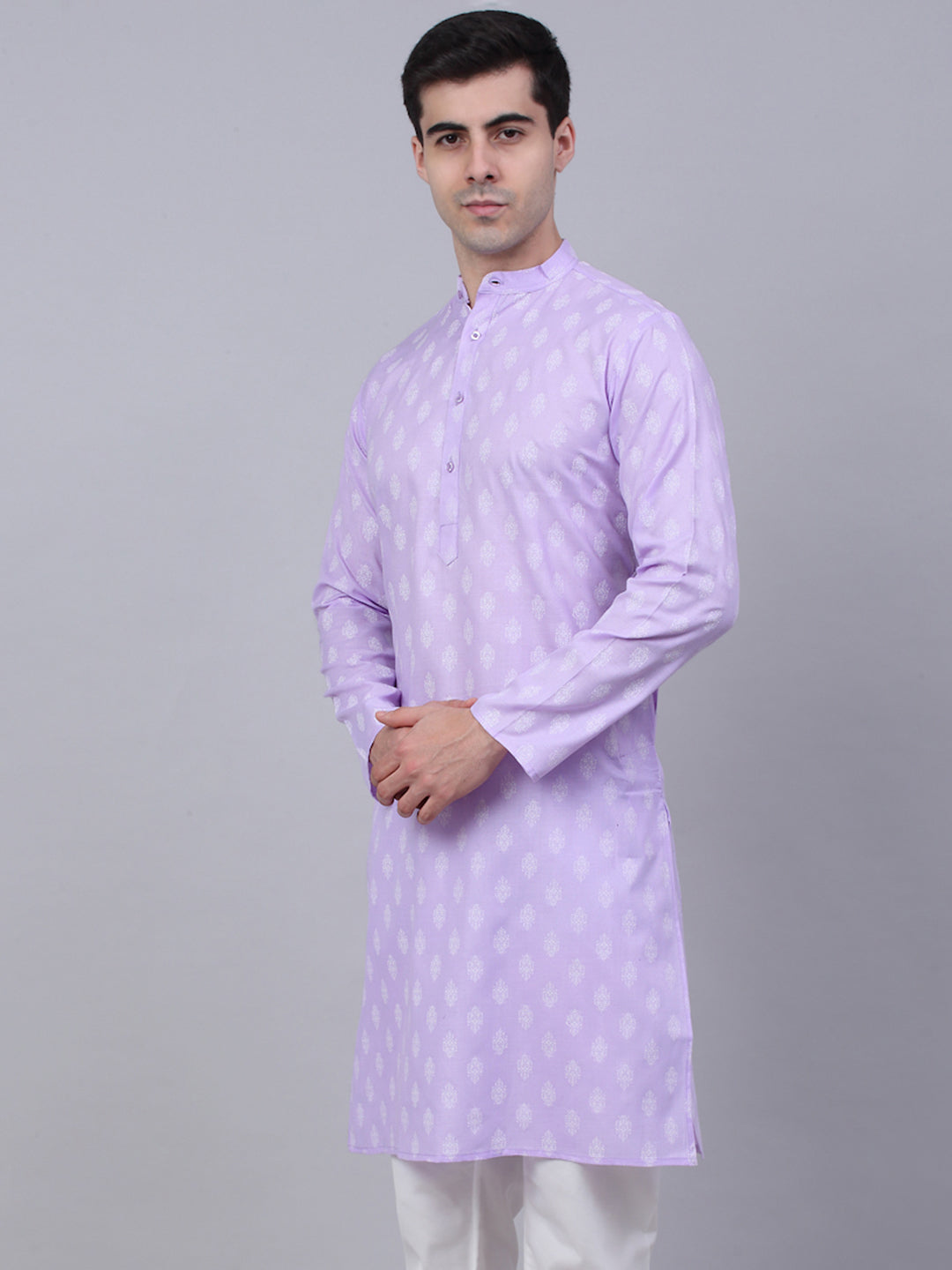 Jompers Men's Cotton Floral printed Kurta - Purple - Distacart