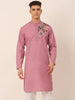 Jompers Men's Cotton Embroidered Kurta - Magenta - Distacart