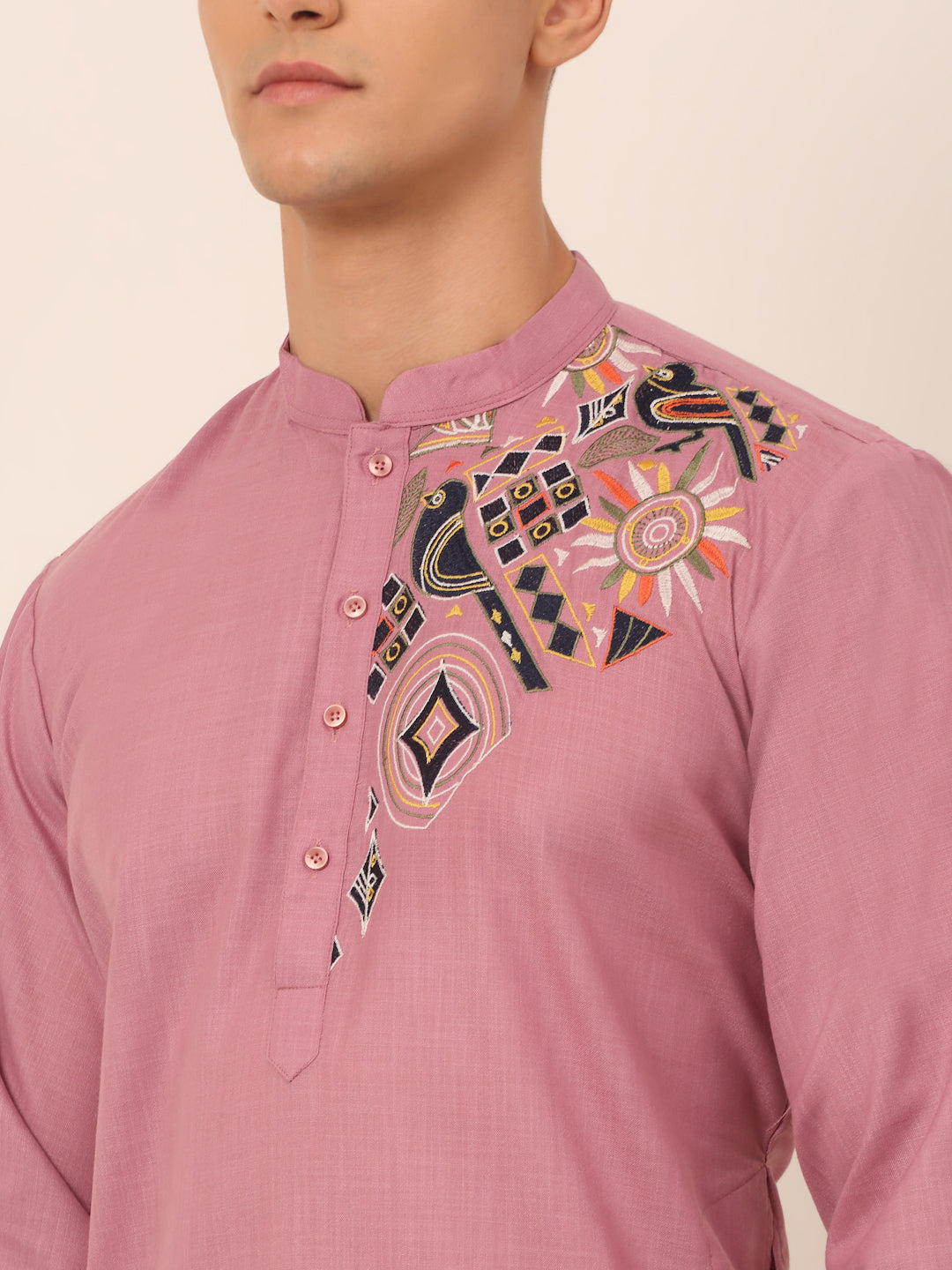 Jompers Men's Cotton Embroidered Kurta - Magenta - Distacart