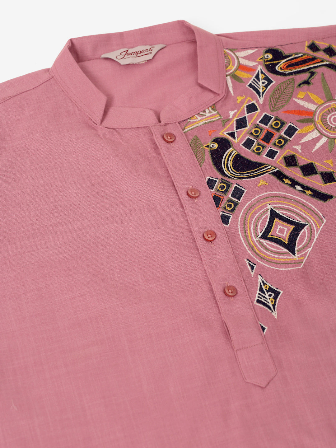 Jompers Men's Cotton Embroidered Kurta - Magenta - Distacart