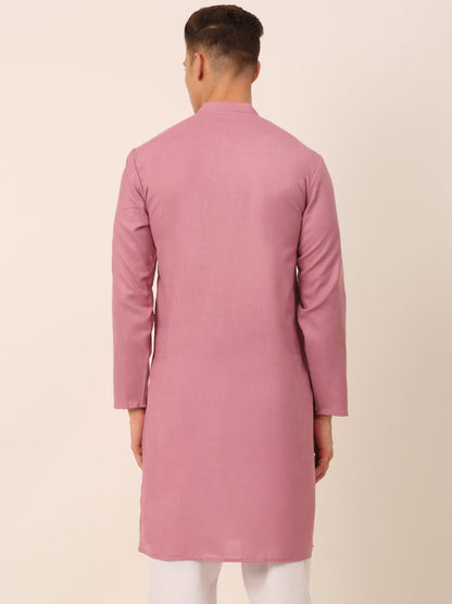 Jompers Men's Cotton Embroidered Kurta - Magenta - Distacart