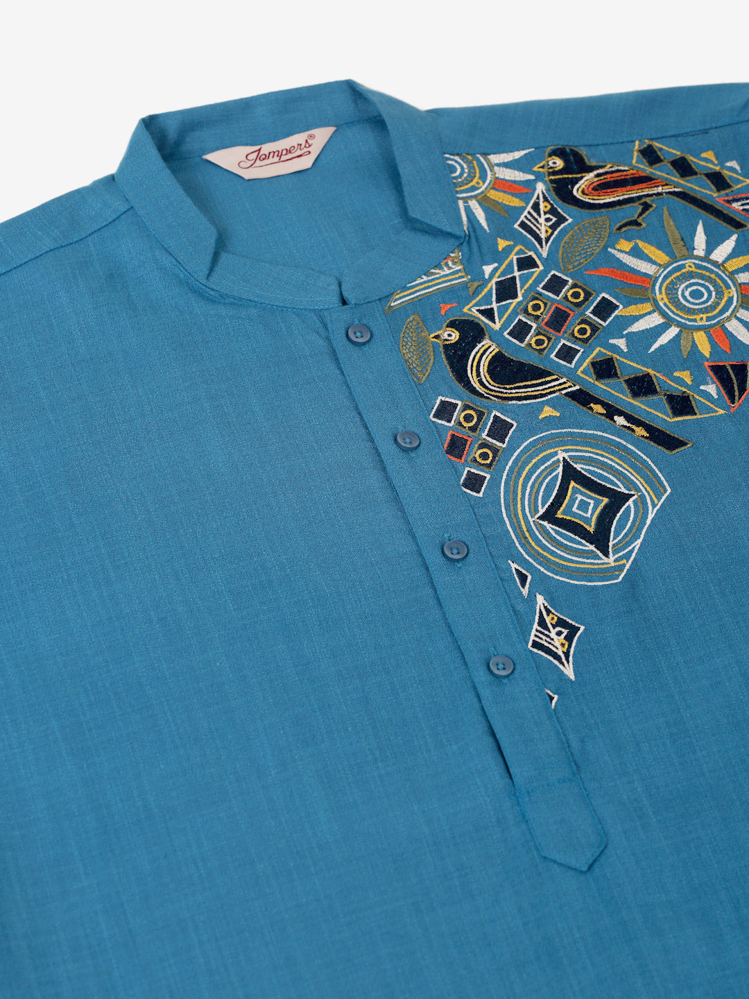 Jompers Men's Cotton Embroidered Kurta - Peacock - Distacart