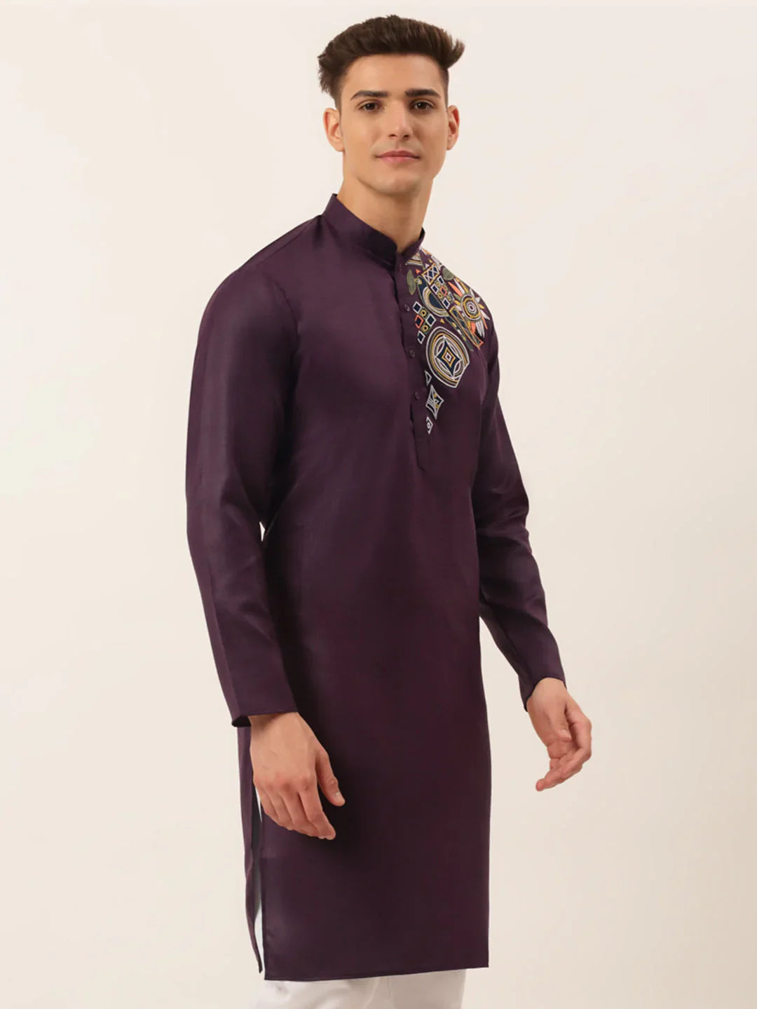 Jompers Men's Cotton Embroidered Kurta - Purple - Distacart