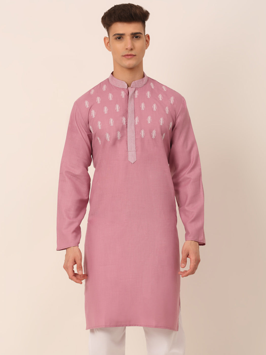 Jompers Men's Magenta Pink Embroidered Kurta - Distacart