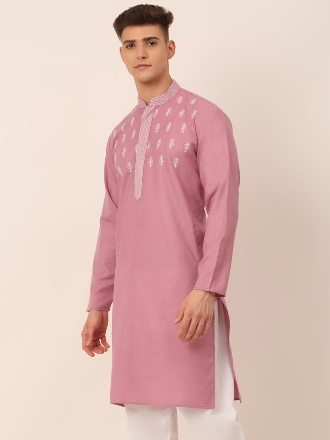 Jompers Men's Magenta Pink Embroidered Kurta - Distacart