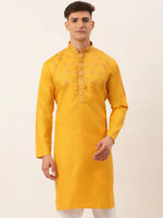 Thumbnail for Jompers Men's Cotton Embroidered Kurta - Mustard - Distacart