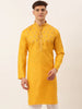Jompers Men's Cotton Embroidered Kurta - Mustard - Distacart
