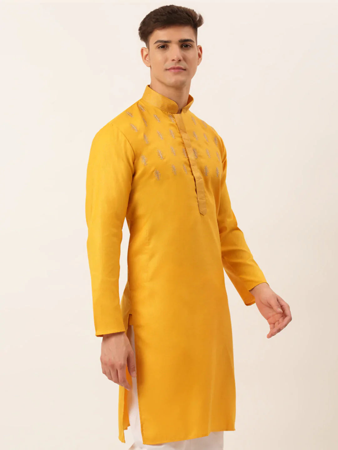 Jompers Men's Cotton Embroidered Kurta - Mustard - Distacart