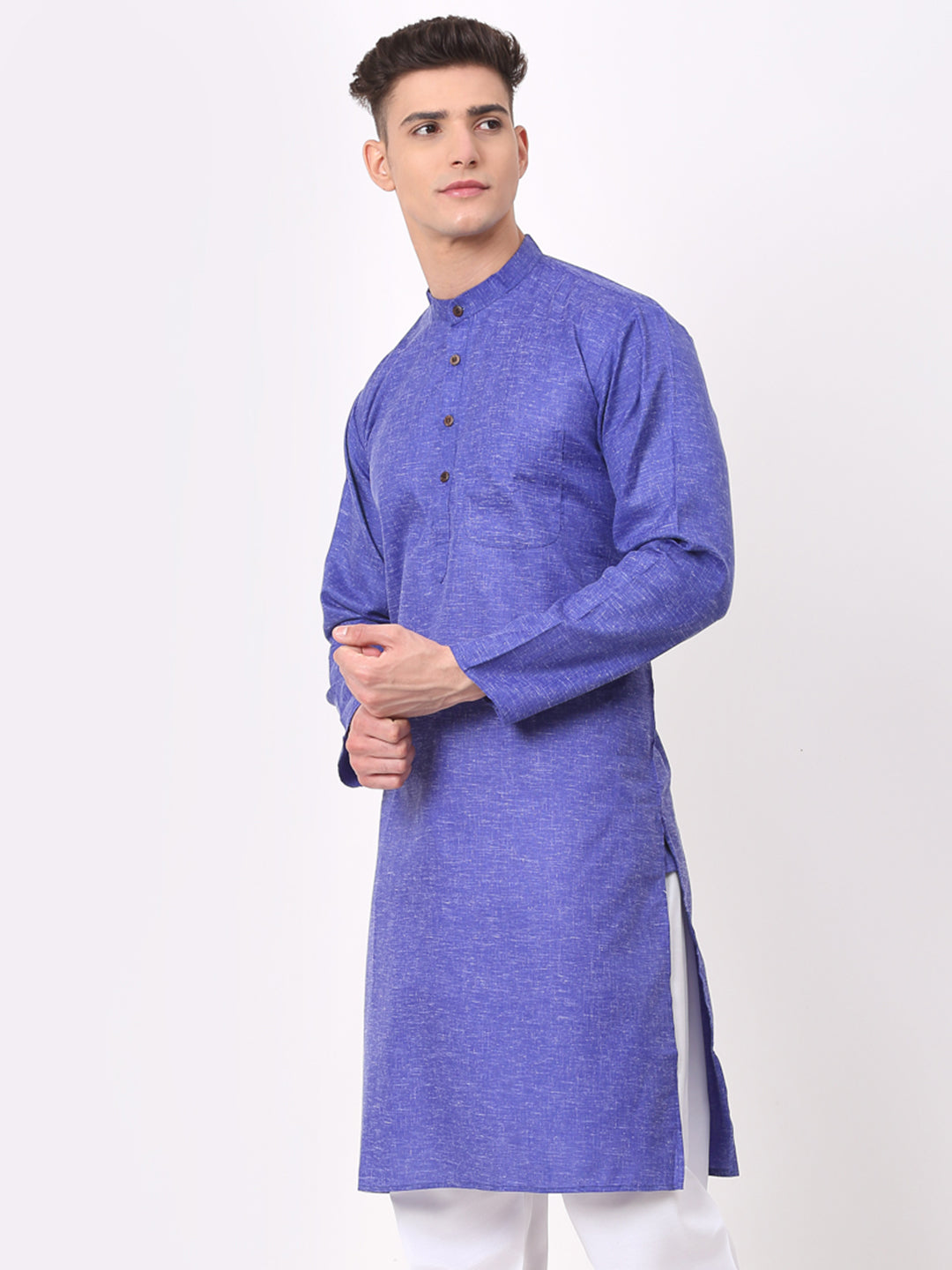 Jompers Men's Cotton Solid Kurta - Blue - Distacart