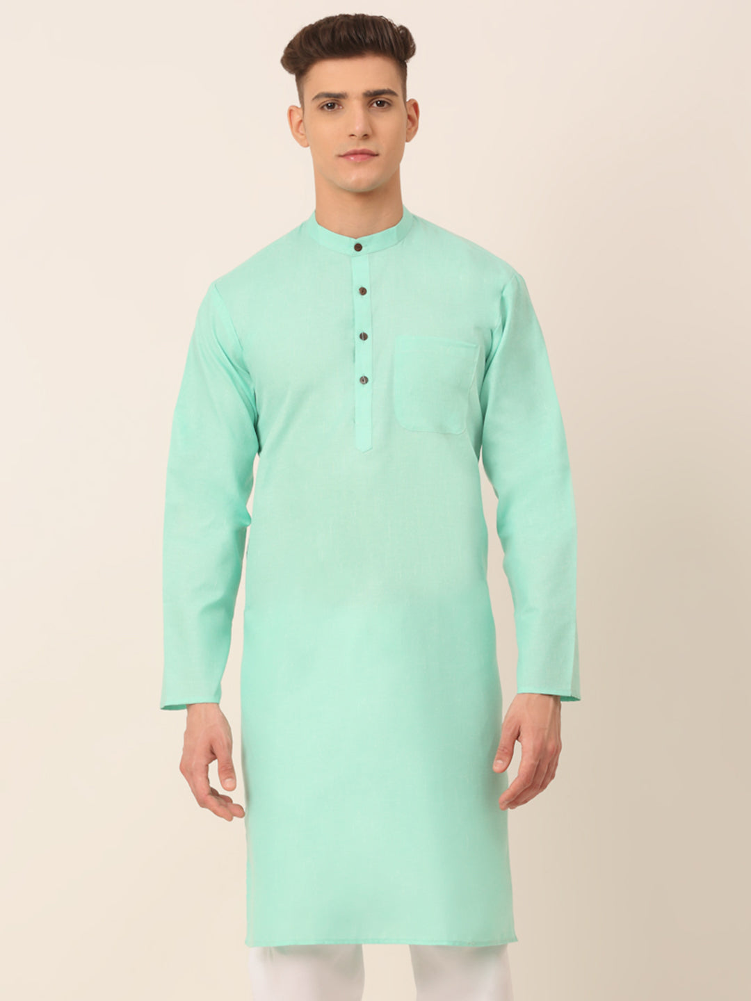 Jompers Men's Cotton Solid Kurta - Green - Distacart