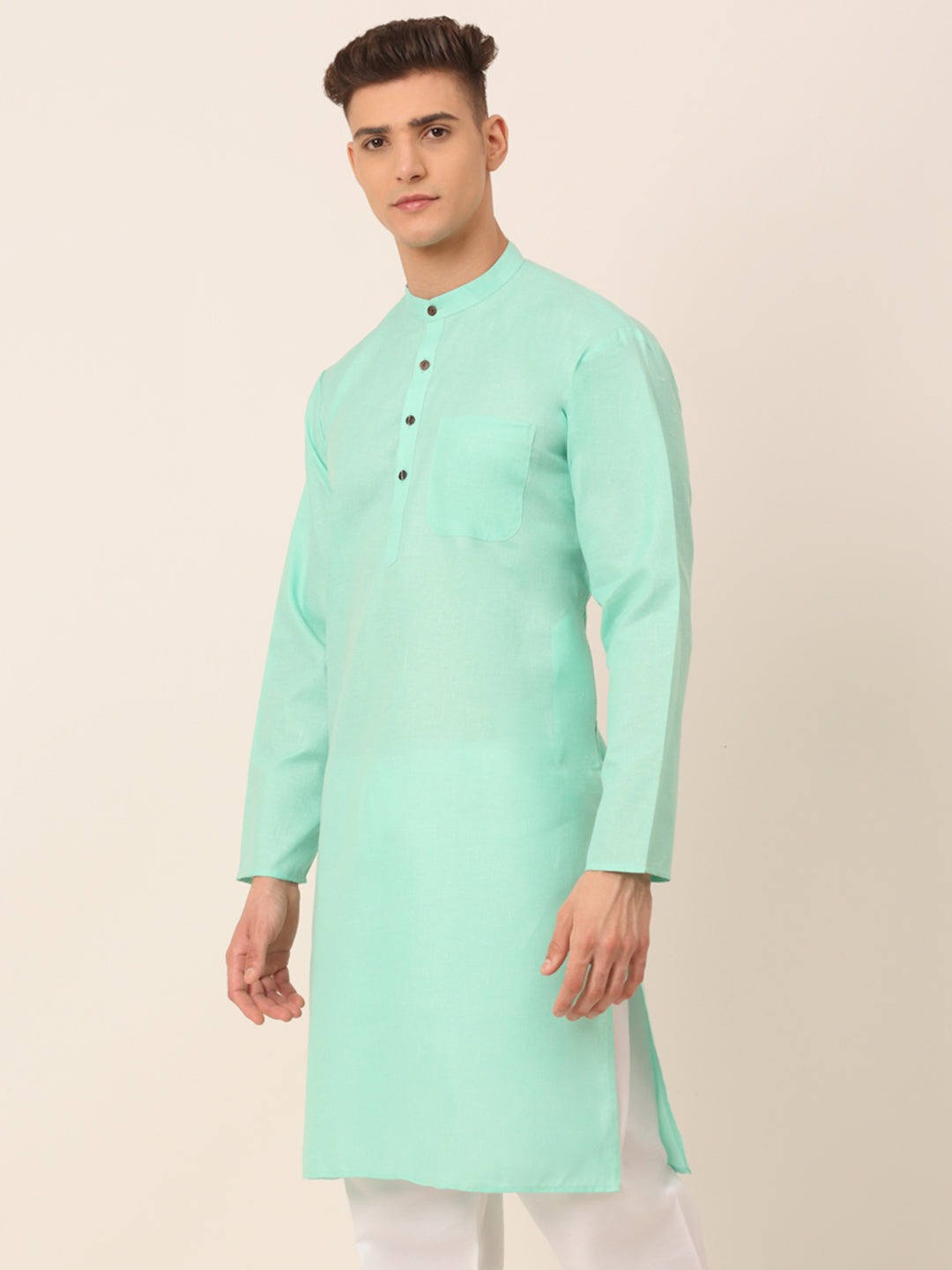 Jompers Men's Cotton Solid Kurta - Green - Distacart