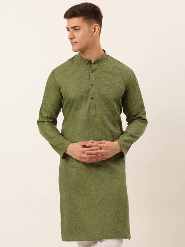 Jompers Men's Cotton Solid Kurta - Olive - Distacart