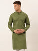 Jompers Men's Cotton Solid Kurta - Olive - Distacart