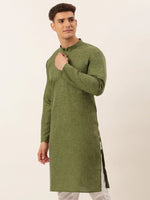 Thumbnail for Jompers Men's Cotton Solid Kurta - Olive - Distacart