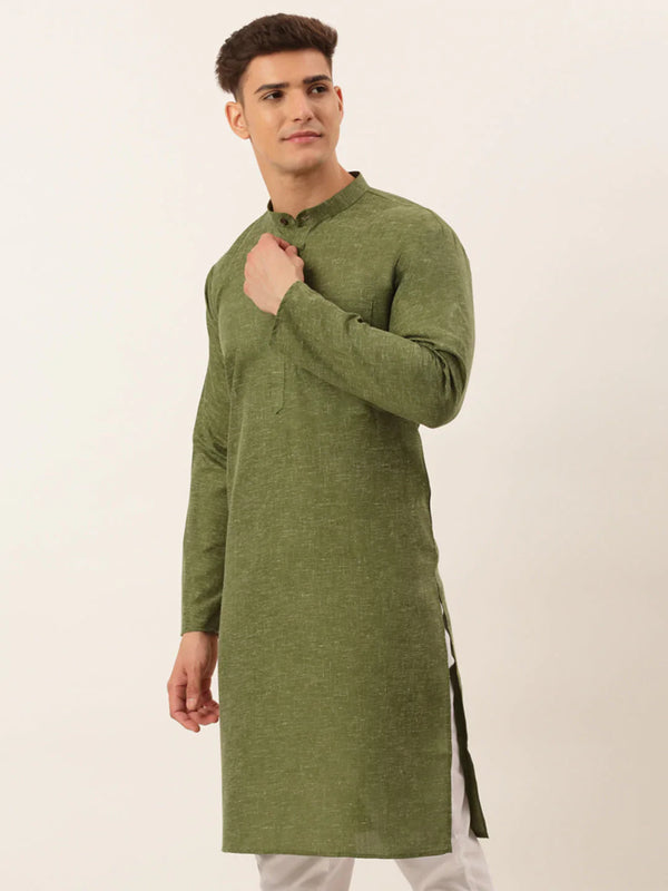 Jompers Men's Cotton Solid Kurta - Olive - Distacart