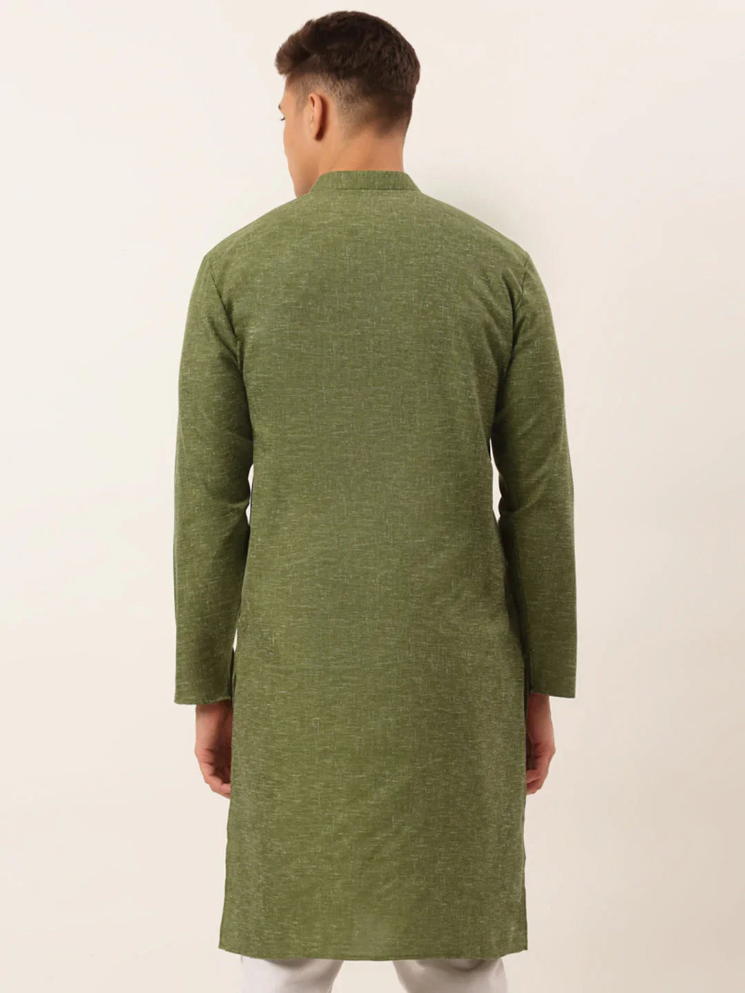 Jompers Men's Cotton Solid Kurta - Olive - Distacart