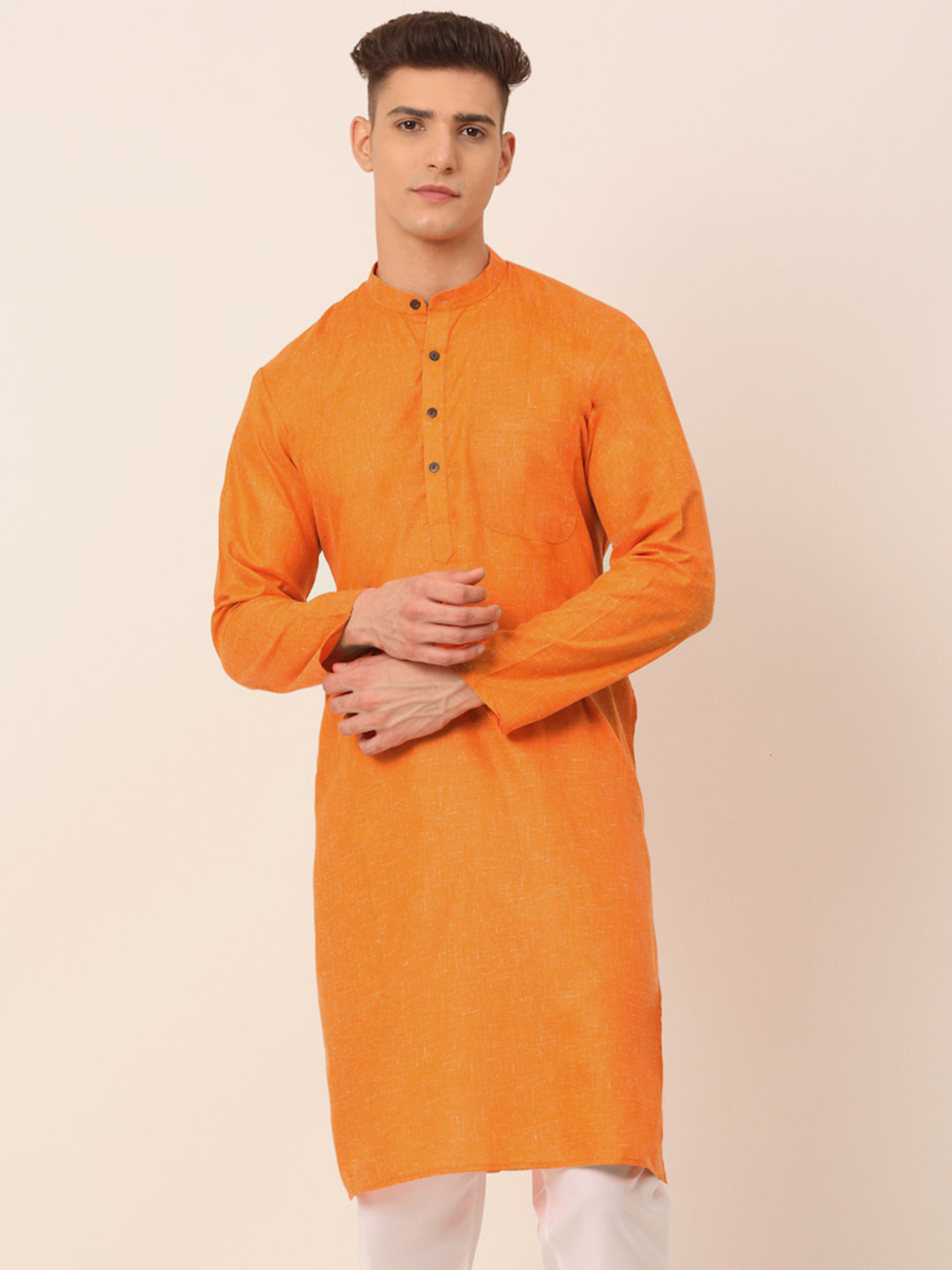 Jompers Men's Cotton Solid Kurta - Orange - Distacart