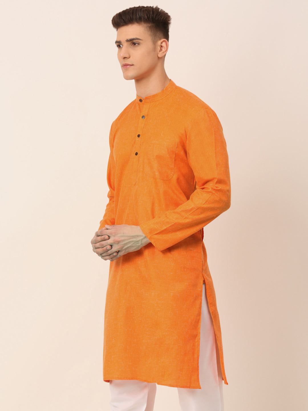 Jompers Men's Cotton Solid Kurta - Orange - Distacart